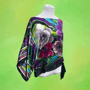 Vintage Satin Flowy Floral Asymmetrical Blouse